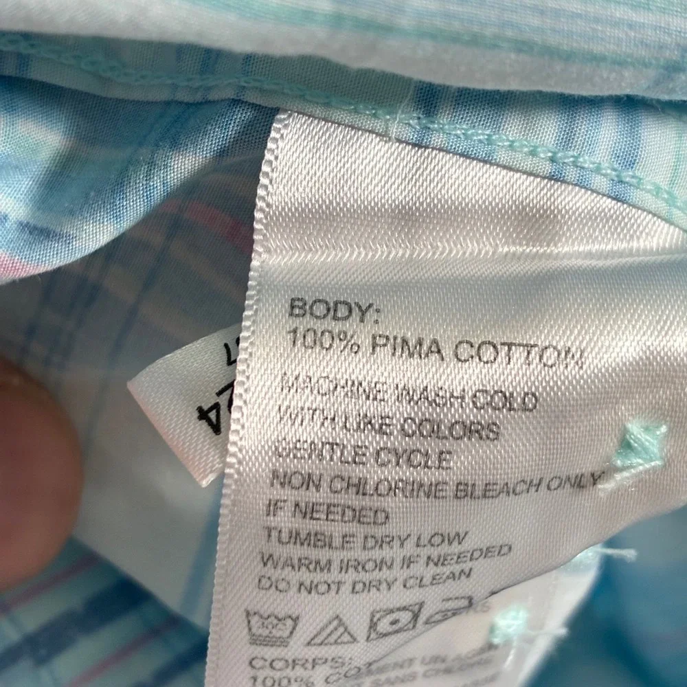 Tommy‎ Bahama Plaid Button Down Mens XXL Turquoise Pima Cotton Excellent Marlin